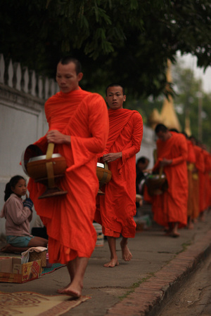 Laos - Luang Prabang - Monks in their Morning Meal Procession